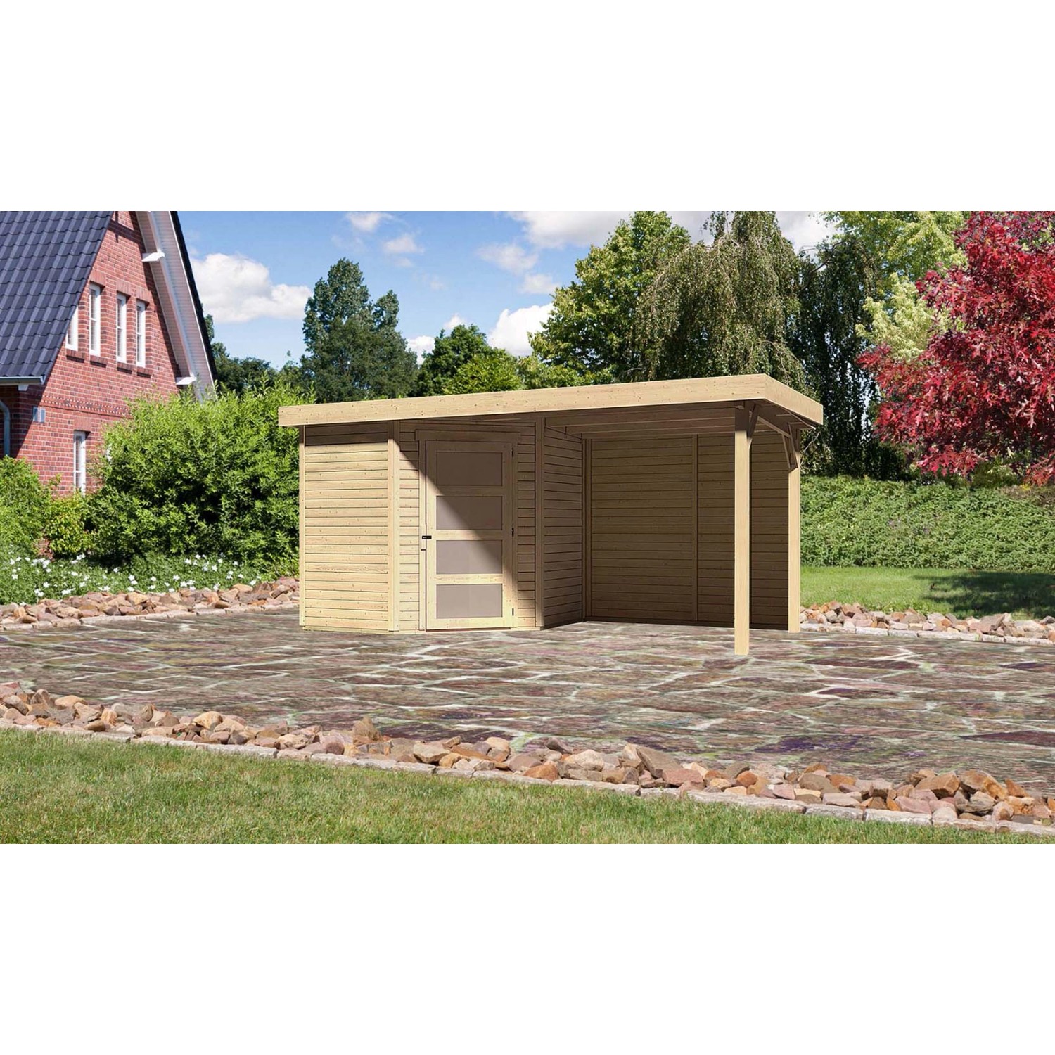 Karibu Holz-Gartenhaus Linköbing Natur Flachdach Unbehandelt 209 cm x 213 cm von Karibu