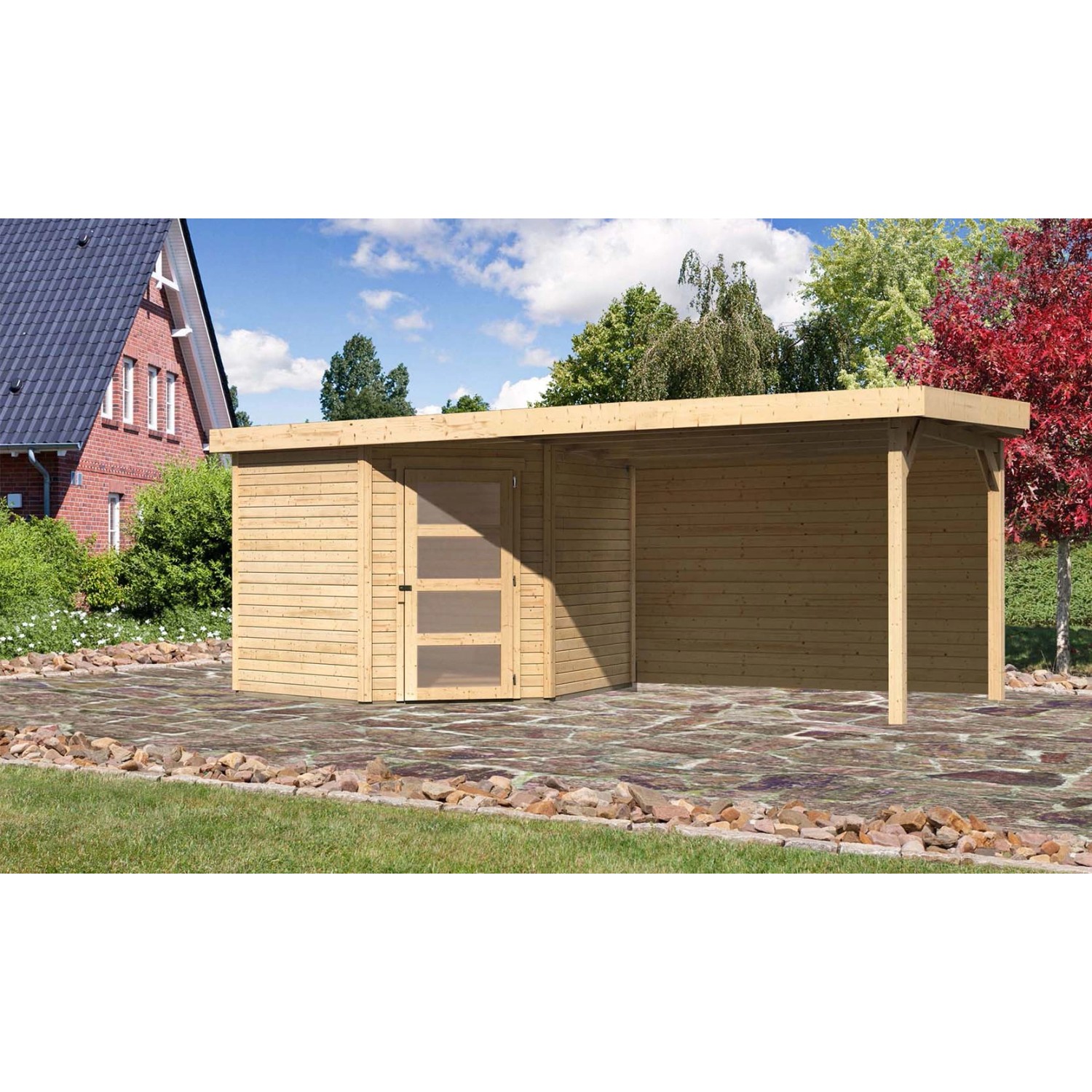 Karibu Holz-Gartenhaus Linköbing Natur Flachdach Unbehandelt 238 cm x 242 cm von Karibu