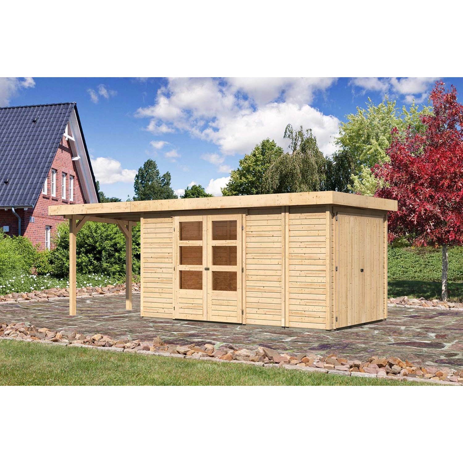 Karibu Holz-Gartenhaus Retola Natur Flachdach Unbehandelt 298 cm x 213 cm von Karibu