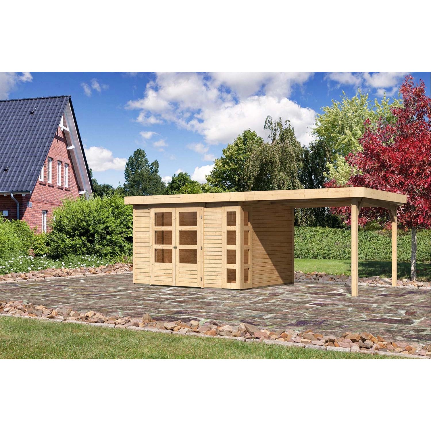 Karibu Holz-Gartenhaus Sölve Natur Flachdach Unbehandelt 298 cm x 242 cm von Karibu