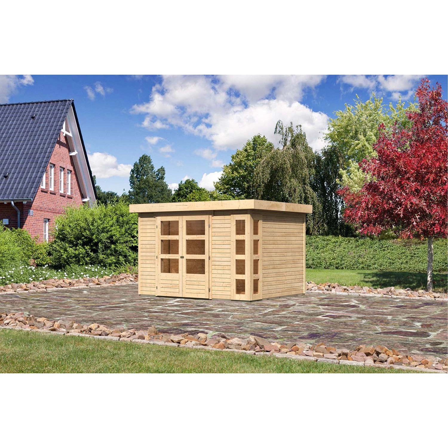 Karibu Holz-Gartenhaus Sölve Natur Flachdach Unbehandelt 298 cm x 242 cm von Karibu