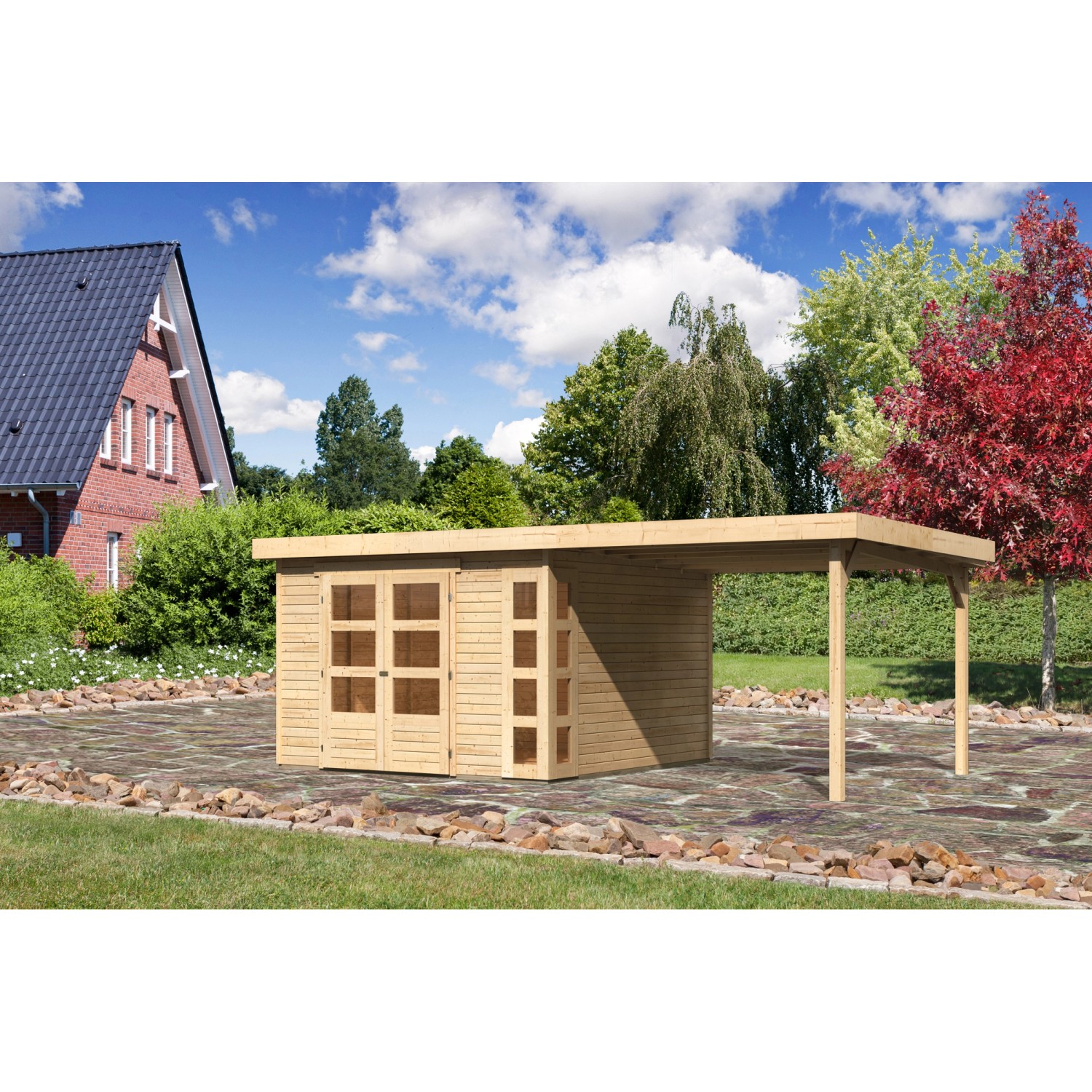 Karibu Holz-Gartenhaus Sölve Natur Flachdach Unbehandelt 298 cm x 302 cm von Karibu