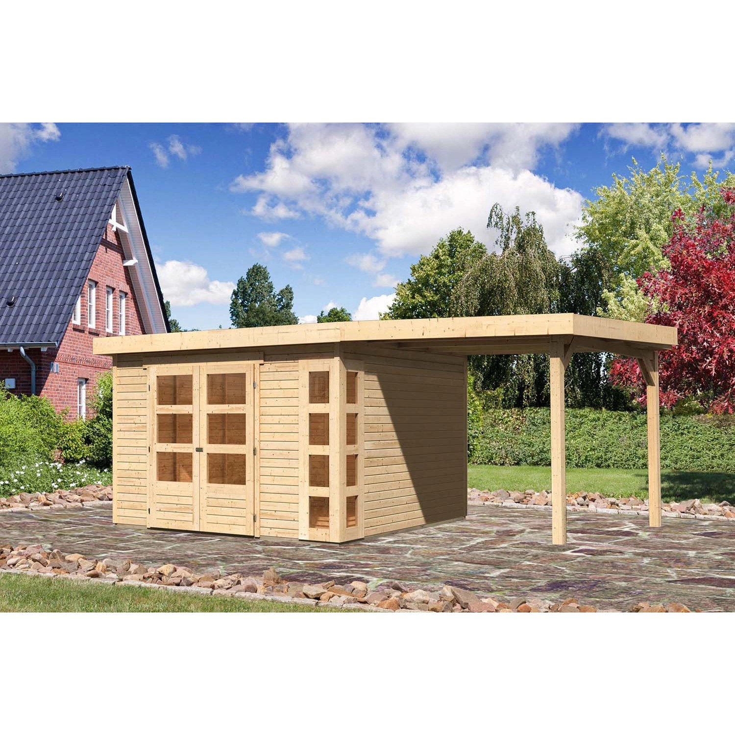 Karibu Holz-Gartenhaus Sölve Natur Flachdach Unbehandelt 298 cm x 302 cm von Karibu