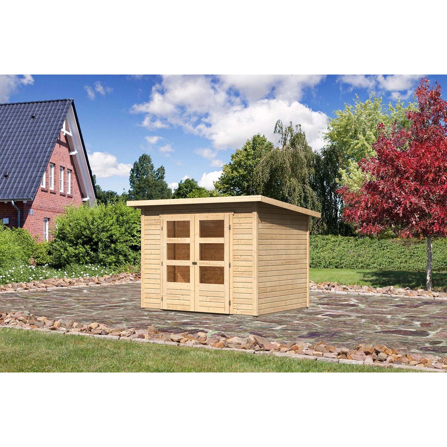 Karibu Holz-Gartenhaus Stockach Natur Pultdach Unbehandelt 242 cm x 182 cm von Karibu