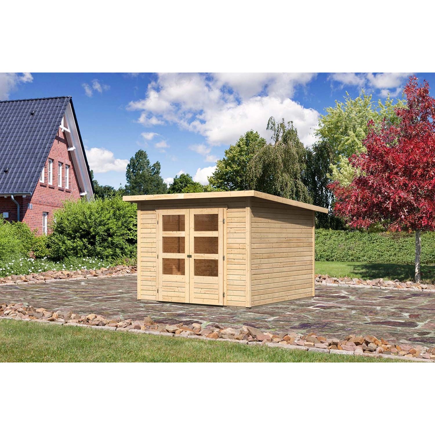 Karibu Holz-Gartenhaus Stockach Natur Pultdach Unbehandelt 242 cm x 242 cm von Karibu