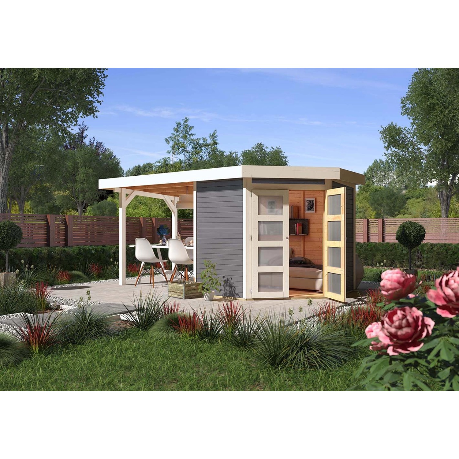 Karibu Holz-Gartenhaus Vilsbiburg Terragrau Flachdach Lackiert 209 cm x 213 cm Karibu Holz-Gartenhaus Vilsbiburg Terragrau Flachdach Lackiert 209 cm x 213 cm von Karibu
