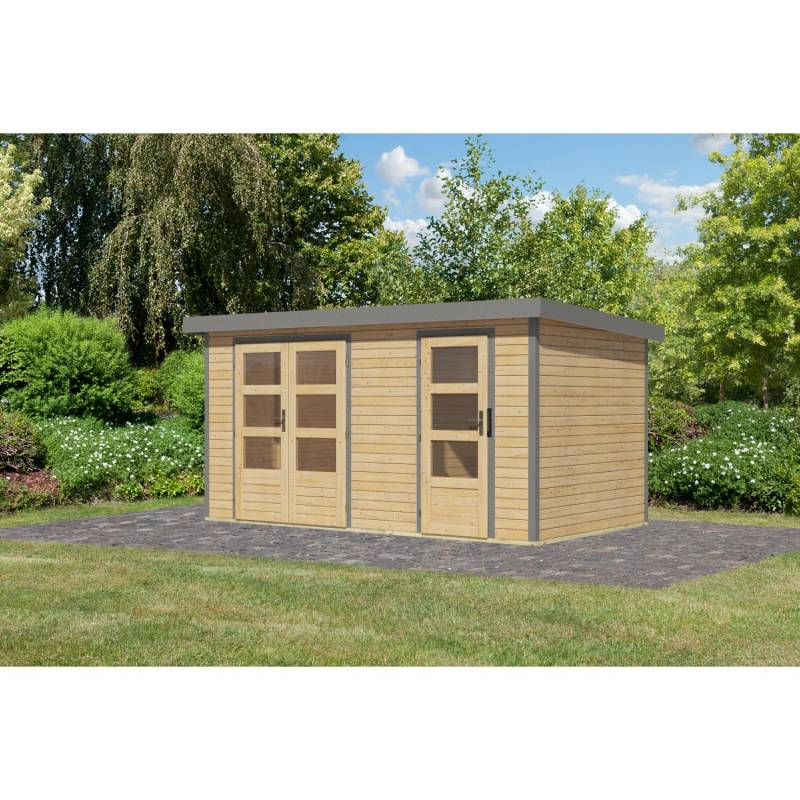 Karibu Gartenhaus Alfredo A Naturbelassen/Graualuminium 209 x 400 x 213 cm von Karibu