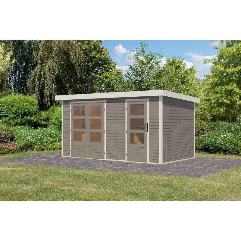 Karibu Gartenhaus Alfredo D Wassergrau/Weiß 209 x 400 x 213 cm von Karibu