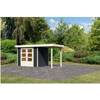 Karibu Gartenhaus ""Asendorf 3" SET anthrazit mit Anbaudach 1,50 m Breite" von Karibu