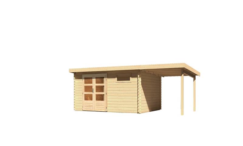 Karibu Gartenhaus Bastrup 8 inkl. 2m Schleppdach - 28 mm-387 x 297 cm-naturbelassen - 50% Rabatt auf Dacheindeckung von Karibu