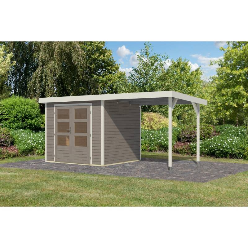Karibu Gartenhaus Ernesto 3 D m. Anbaudach Wassergrau/Weiß 209 x 238 x 213 cm von Karibu