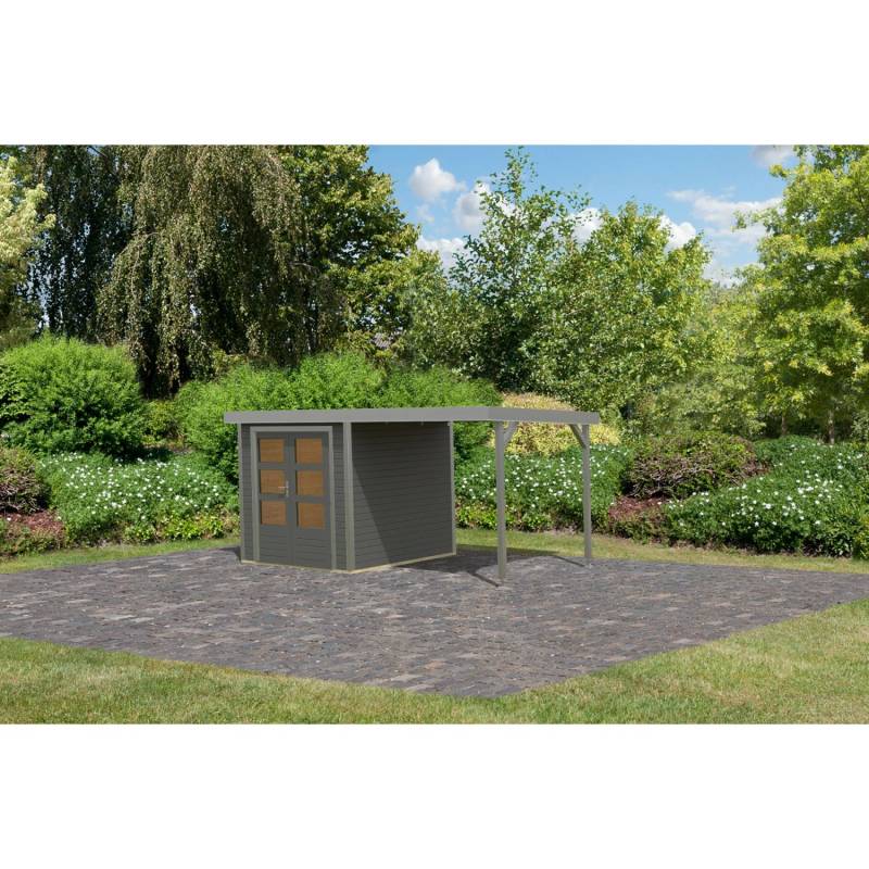 Karibu Gartenhaus Ernesto B m. Anbaudach Terragrau/Grau 208,5 x 209 x 213 cm von Karibu
