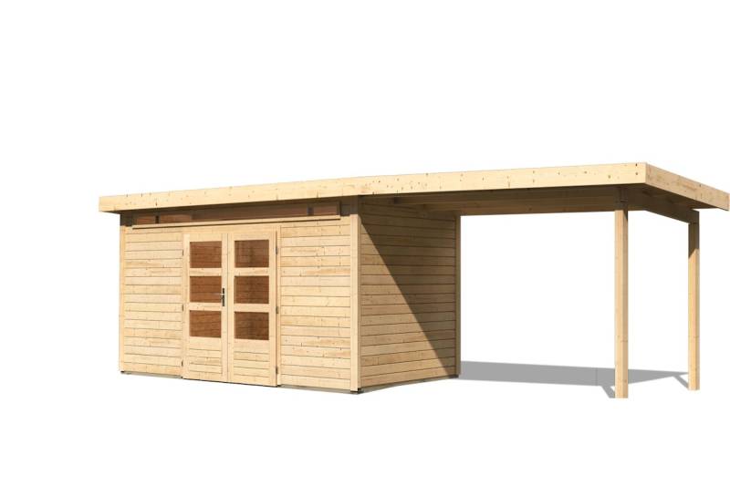 Karibu Gartenhaus Kandern 9 mit 300 cm Schleppdach – 28 mm-364 x 304 cm-naturbelassen - 50% Rabatt auf Dacheindeckung von Karibu