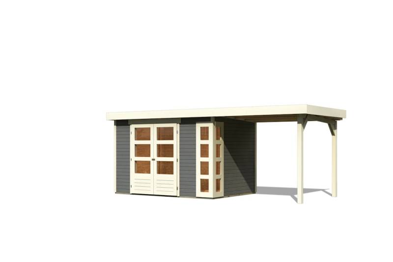 Karibu Gartenhaus Kerko 4 mit 240 cm Schleppdach - 19 mm-302 x 217 cm-terragrau - 50% Rabatt auf Dacheindeckung von Karibu