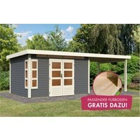 Karibu Gartenhaus "Kolimasee 7" mit Anbaudach 3,2 m, terragrau von Karibu