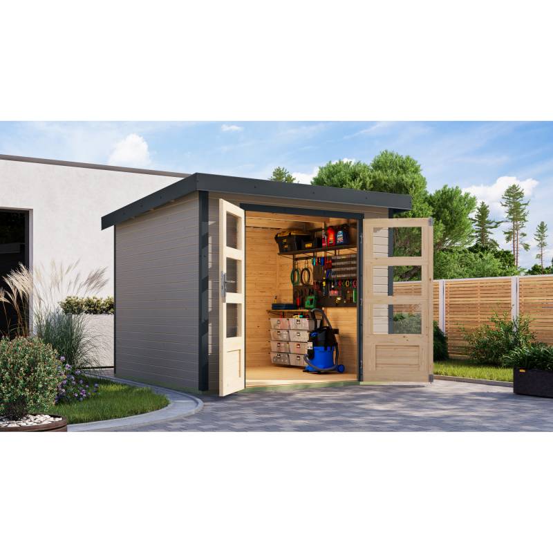 Karibu Gartenhaus 'Komet 3,5 D' Fichtenholz wassergrau / anthrazit 238,5 x 209 x 242,5 cm von Karibu
