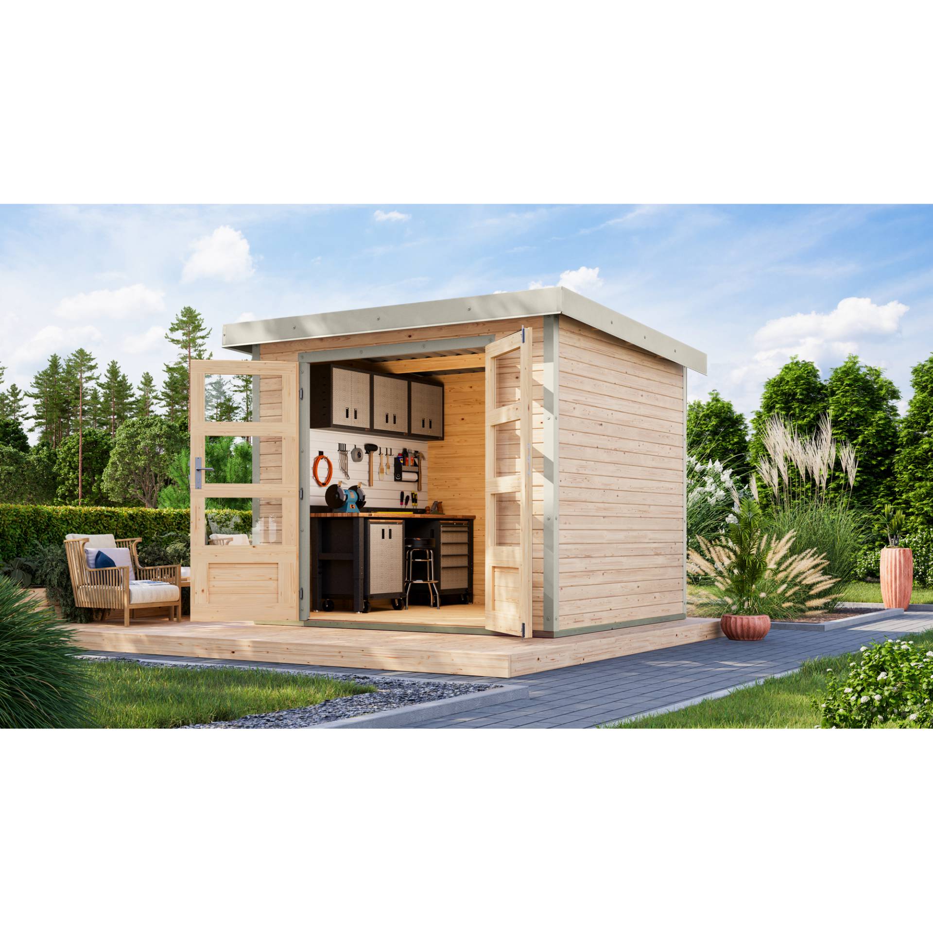 Karibu Gartenhaus 'Komet 3 A' Fichtenholz naturbelassen / weiß 238,5 x 209 x 213,5 cm Karibu Gartenhaus 'Komet 3 A' Fichtenholz naturbelassen / weiß 238,5 x 209 x 213,5 cm von Karibu