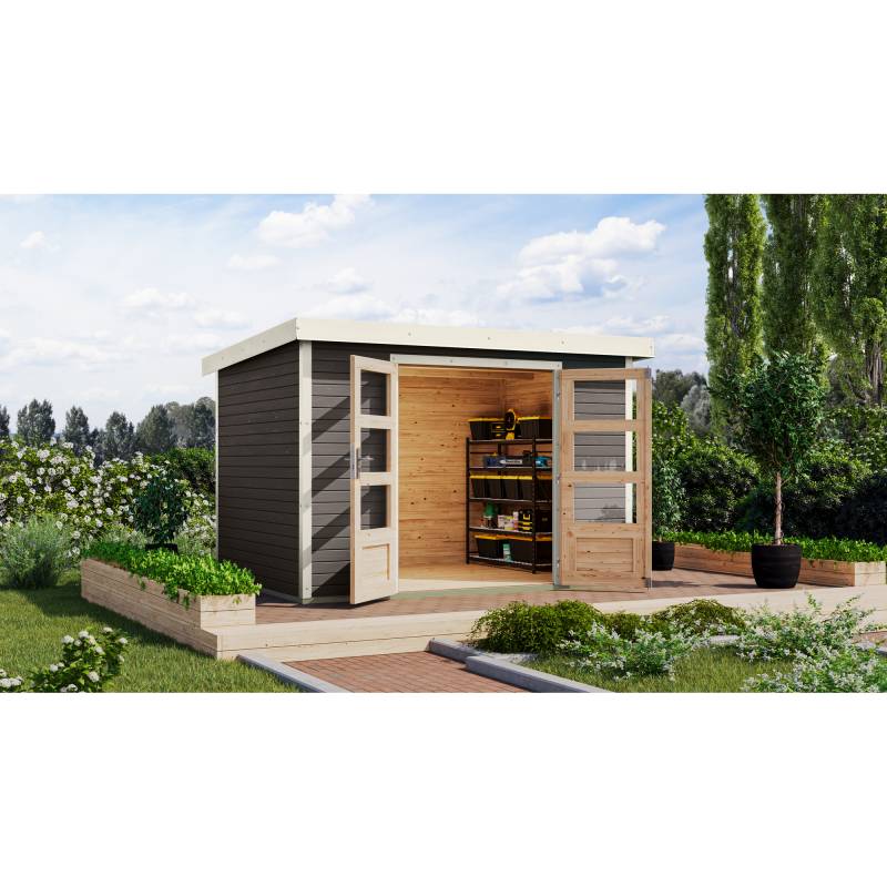 Karibu Gartenhaus 'Komet 4 B' Fichtenholz terragrau / weiß 298,5 x 209 x 213,5 cm von Karibu