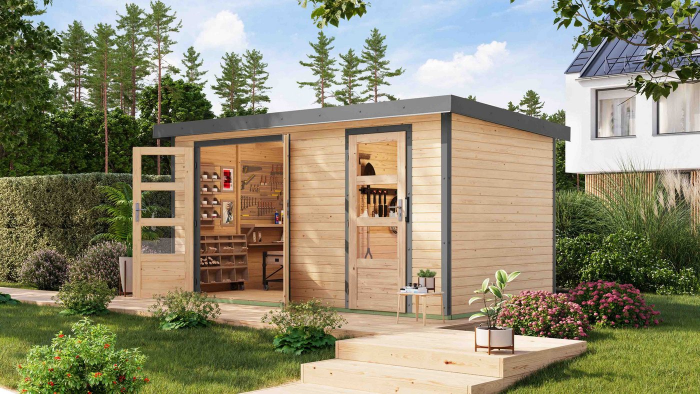 Karibu Gartenhaus "Merkur A", BxT: 400,5x213,5 cm, langlebige Kombination aus Holz- und Metallelementen von Karibu