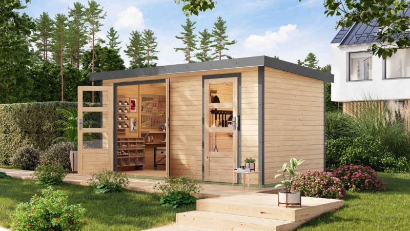 Karibu Gartenhaus "Merkur A", BxT: 400,5x213,5 cm, langlebige Kombination aus Holz- und Metallelementen von Karibu