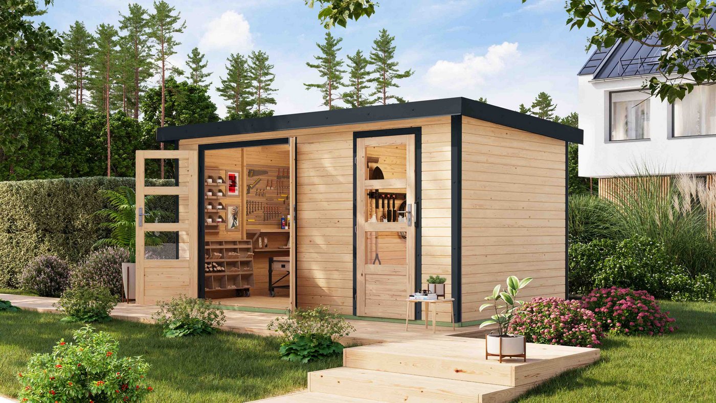 Karibu Gartenhaus "Merkur A", BxT: 400,5x213,5 cm, langlebige Kombination aus Holz- und Metallelementen von Karibu