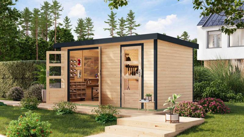 Karibu Gartenhaus "Merkur A", BxT: 400,5x213,5 cm, langlebige Kombination aus Holz- und Metallelementen von Karibu