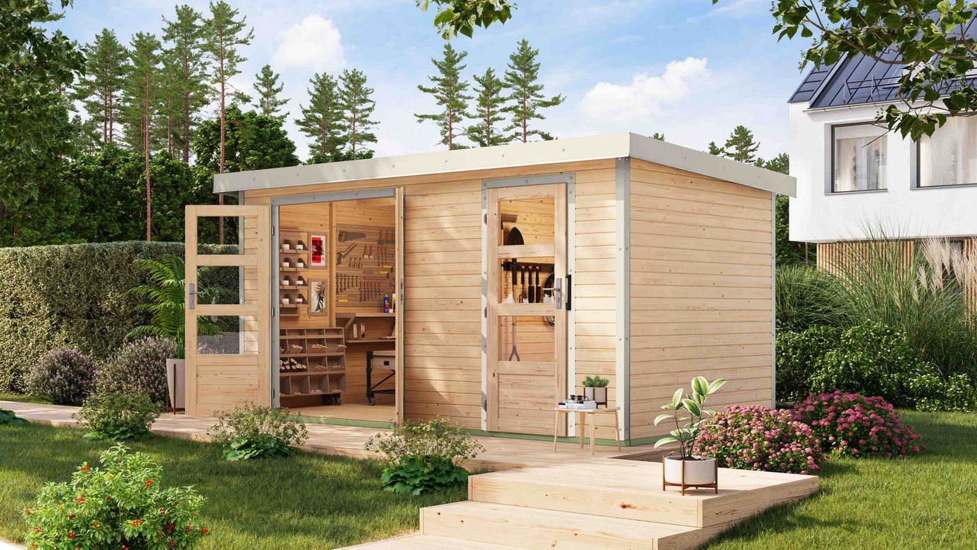 Karibu Gartenhaus "Merkur A", BxT: 400,5x213,5 cm, langlebige Kombination aus Holz- und Metallelementen von Karibu