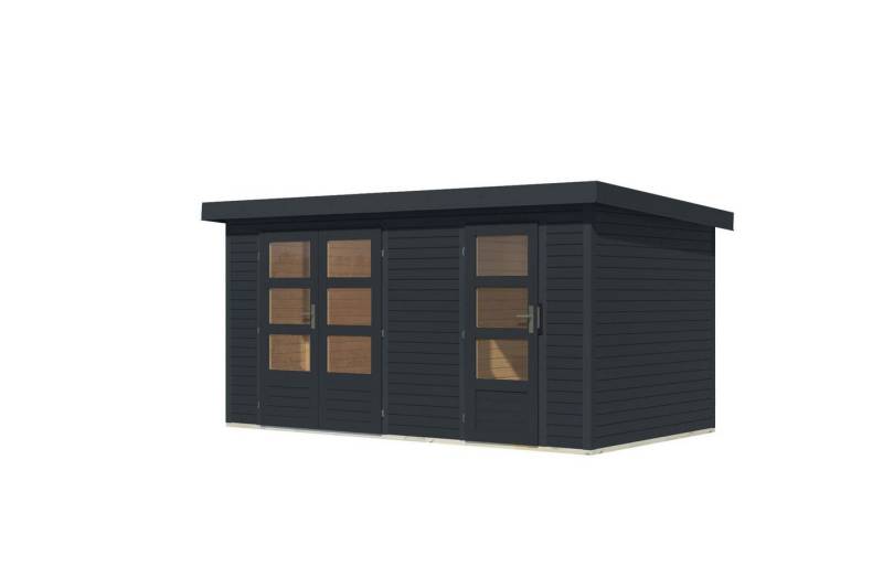 Karibu Gartenhaus Metall-Holzgartenhaus mit 19 mm Fichte, Trapezblechdach, BxT: 401x214 cm, (1 Stück, Gartenhaus Kalifornien, anthrazit), anthrazit von Karibu
