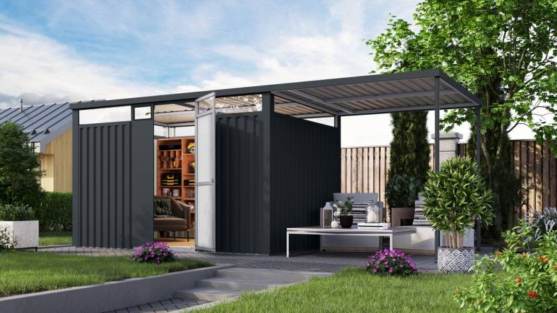 Karibu Gartenhaus Metall mit Lichtband aus Kunststoff, Østen 3 SET, BxT: 564x244,5 cm, in verschiedenen Farben, mit Anbaudach 2,25 m breit von Karibu