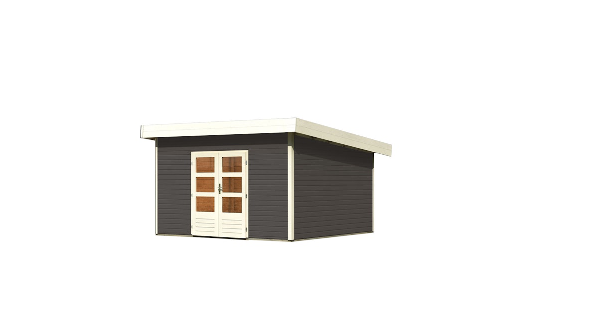 Karibu Gartenhaus Northeim 5 - 38 mm-369 x 369 cm-terragrau 50% Aktions-Rabatt auf Dacheindeckung & gratis Gartenhaus-Pflegebox von Karibu