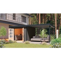 Karibu Gartenhaus ""Plutino B" SET, Anbaudach 3 m Breite", terragrau-weiß, -staubgrau oder -anthrazit von Karibu