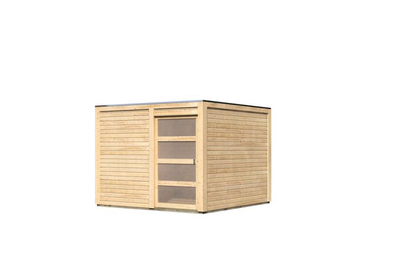 Karibu Gartenhaus Qubic 2 mit Schiebetür - 19 mm-naturbelassen - 50% Rabatt auf Dacheindeckung von Karibu