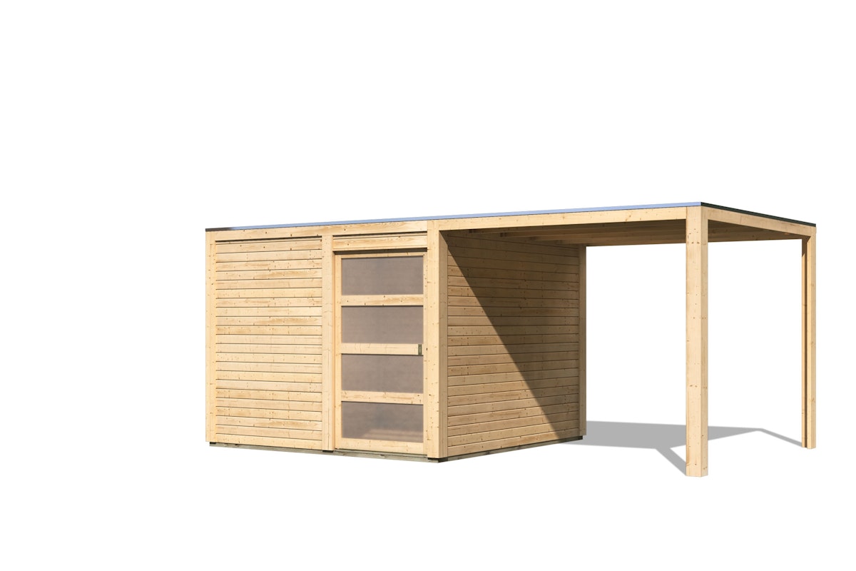 Karibu Gartenhaus Qubic 2 mit Schiebetür und 270 cm Anbaudach - 19 mm-naturbelassen - 50% Rabatt auf Dacheindeckung Karibu Gartenhaus Qubic 2 mit Schiebetür und 270 cm Anbaudach - 19 mm-naturbelassen - 50% Rabatt auf Dacheindeckung von Karibu