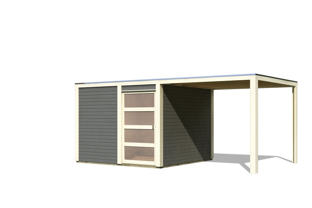 Karibu Gartenhaus Qubic 2 mit Schiebetür und 270 cm Anbaudach - 19 mm-terragrau - 50% Rabatt auf Dacheindeckung Karibu Gartenhaus Qubic 2 mit Schiebetür und 270 cm Anbaudach - 19 mm-terragrau - 50% Rabatt auf Dacheindeckung von Karibu