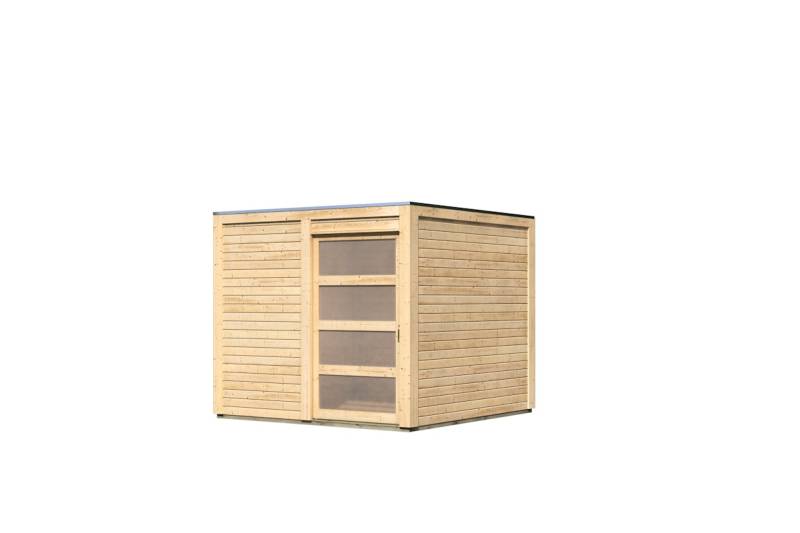 Karibu Gartenhaus Qubic mit Schiebetür - 19 mm-naturbelassen - 50% Rabatt auf Dacheindeckung von Karibu