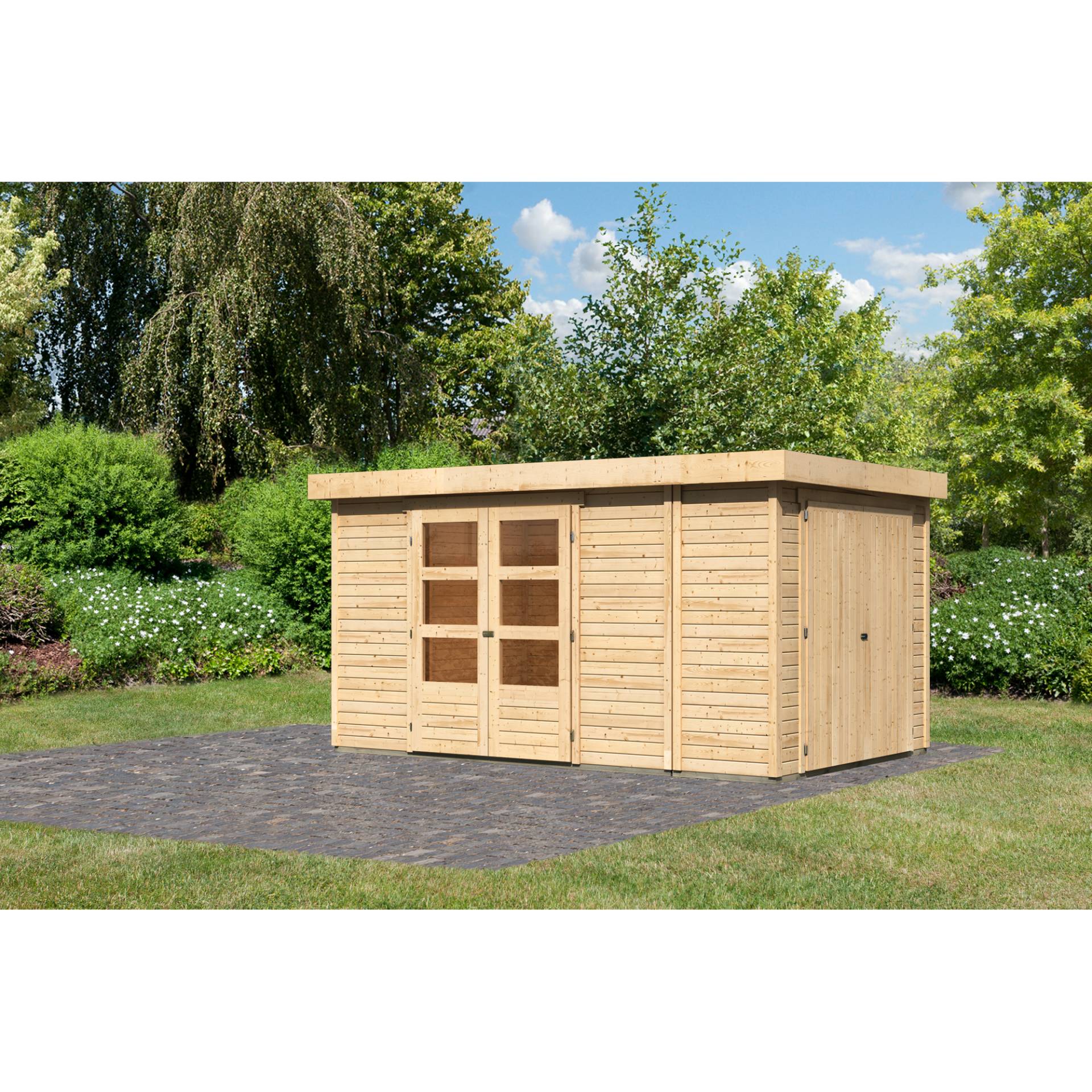 Karibu Gartenhaus-Set 'Betola 6' naturbelassen mit Anbauschrank 404 x 211 x 262 cm von Karibu