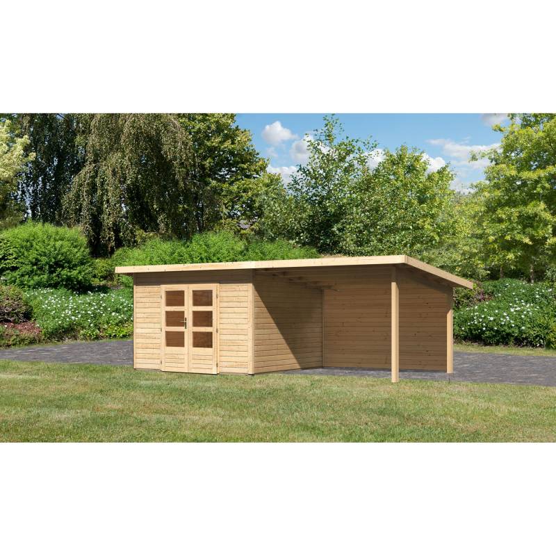 Karibu Gartenhaus-Set 'Fortheim 3' naturbelassen mit Anbaudach und Rückwand 664 x 229,5 x 331,5 cm von Karibu
