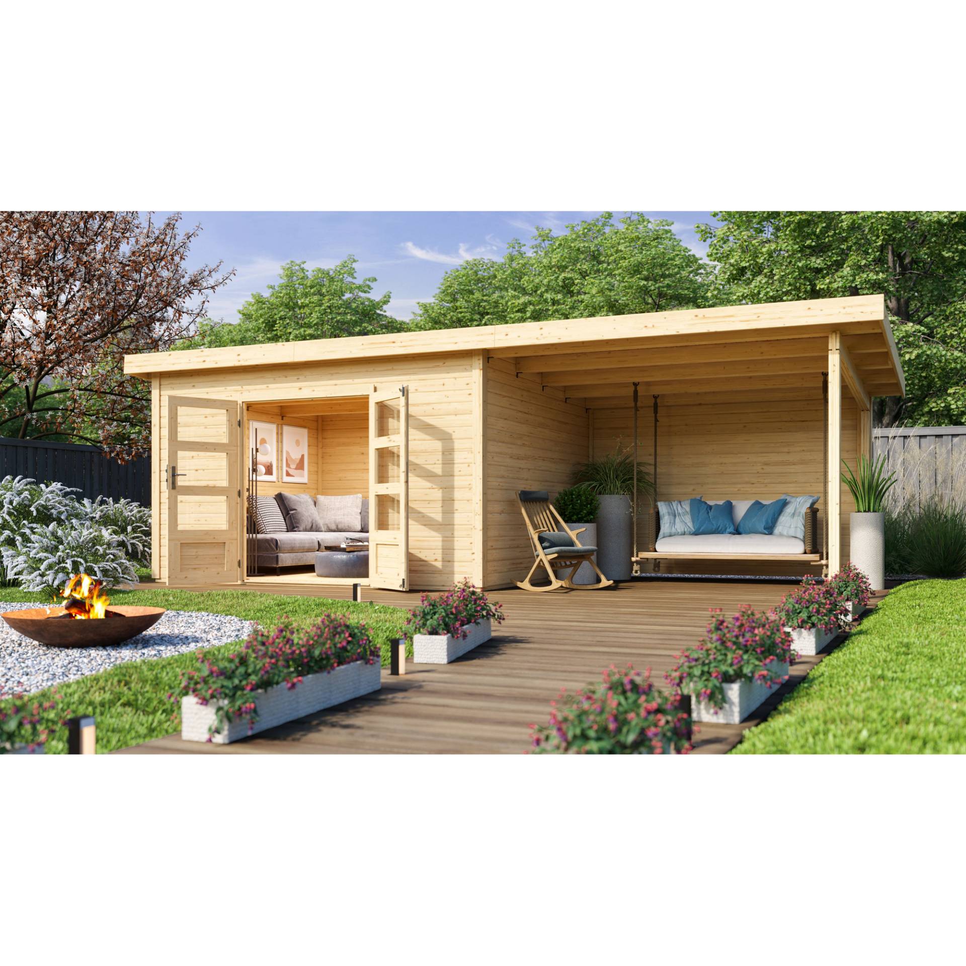 Karibu Gartenhaus-Set 'Fortheim 4' Fichtenholz naturbelassen 229,5 x 664 x 309 cm von Karibu