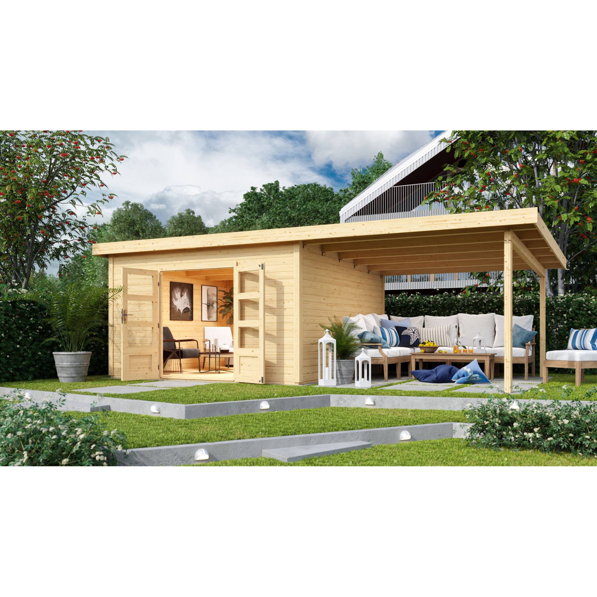 Karibu Gartenhaus-Set 'Fortheim 5' Fichtenholz naturbelassen 229,5 x 665 x 369 cm von Karibu