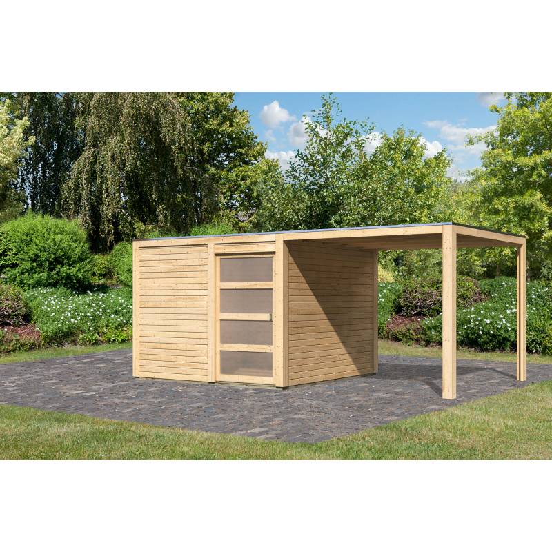 Karibu Gartenhaus-Set 'Quadrado 2' naturbelassen mit Anbaudach 542,5 x 214 x 276 cm von Karibu