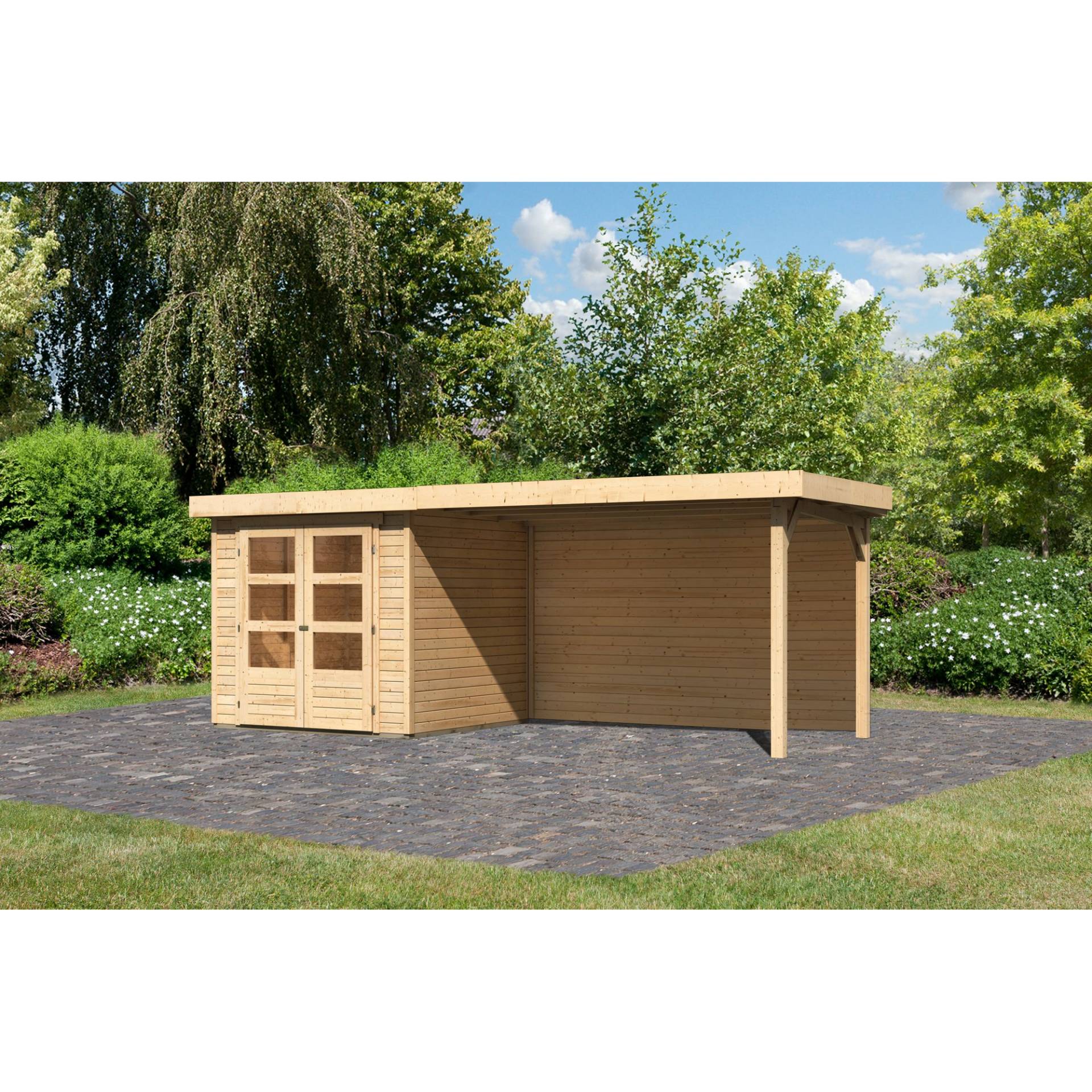 Karibu Gartenhaus-Set 'Raskola 2' naturbelassen mit Anbaudach und Rückwand 504,5 x 211 x 238 cm Karibu Gartenhaus-Set 'Raskola 2' naturbelassen mit Anbaudach und Rückwand 504,5 x 211 x 238 cm von Karibu