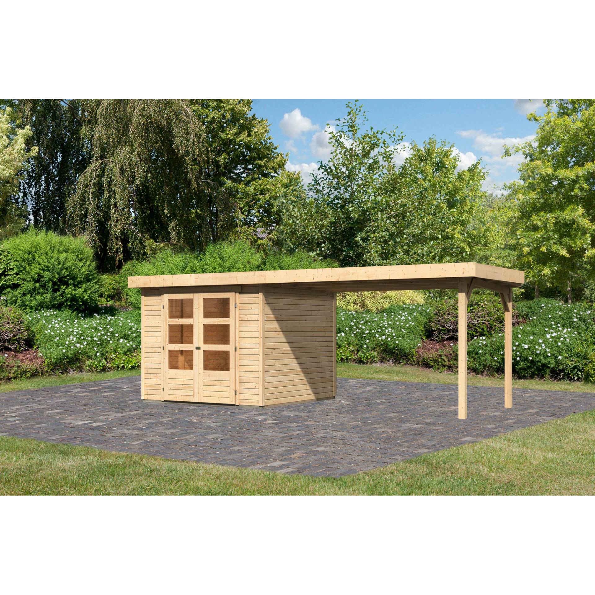 Karibu Gartenhaus-Set 'Raskola 3,5' naturbelassen mit Schleppdach 528,5 x 211 x 262 cm von Karibu