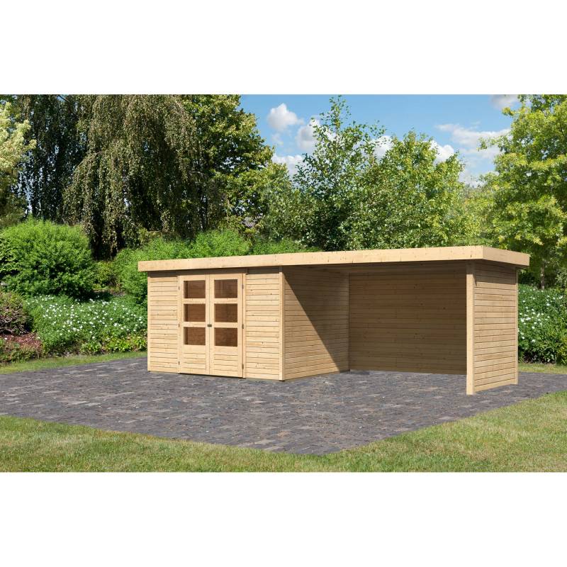 Karibu Gartenhaus-Set 'Raskola 5' naturbelassen mit Anbaudach, Seiten- und Rückwand 591,5 x 211 x 262 cm von Karibu