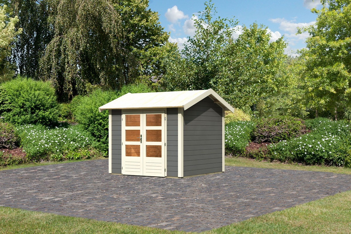 Karibu Gartenhaus Theres 3 - 28mm-244 x 244 cm- terragrau - 50% Rabatt auf Dacheindeckung Karibu Gartenhaus Theres 3 - 28mm-244 x 244 cm- terragrau - 50% Rabatt auf Dacheindeckung von Karibu