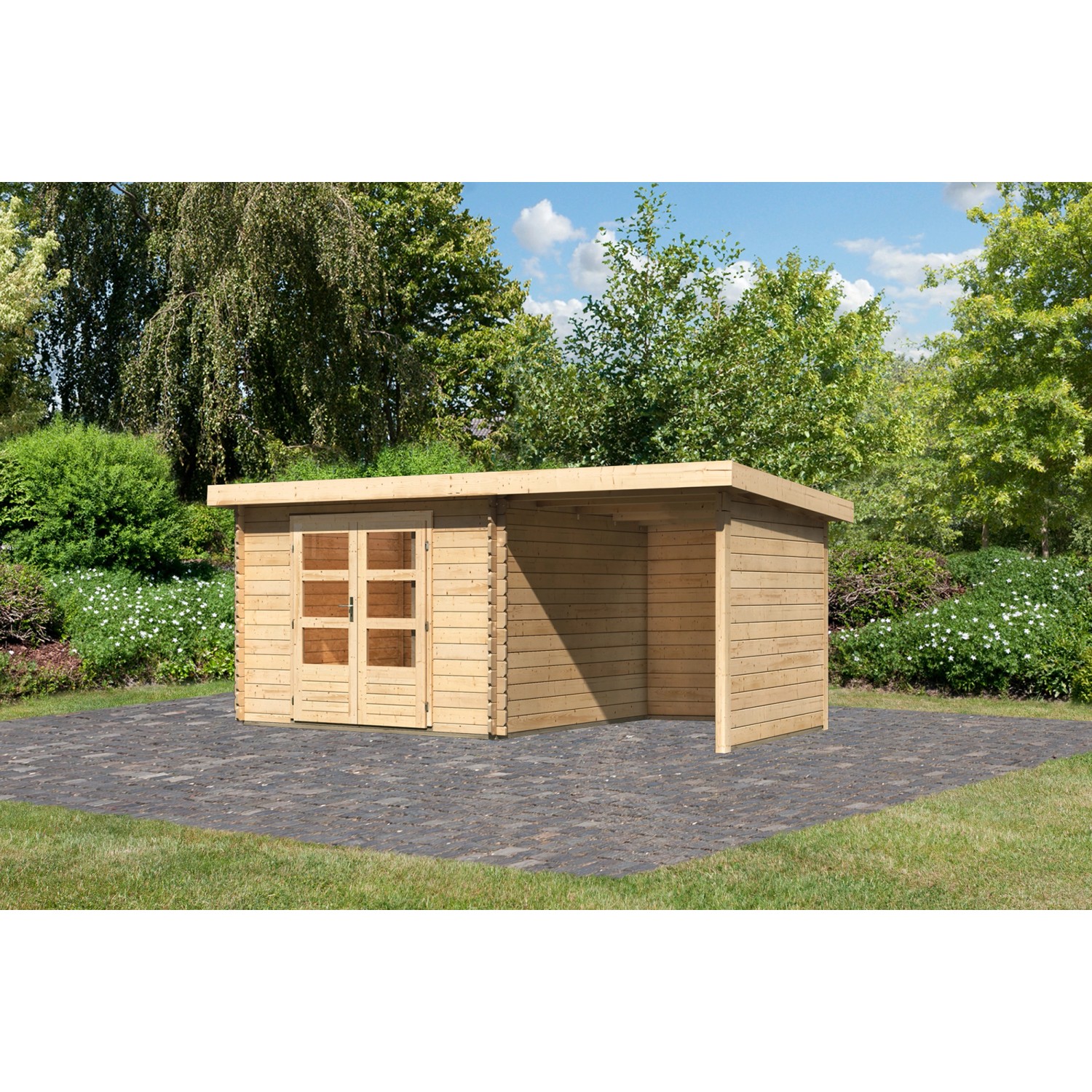 Karibu Holz-Gartenhaus Ängelholm Natur Pultdach Unbehandelt 280 cm x 280 cm von Karibu