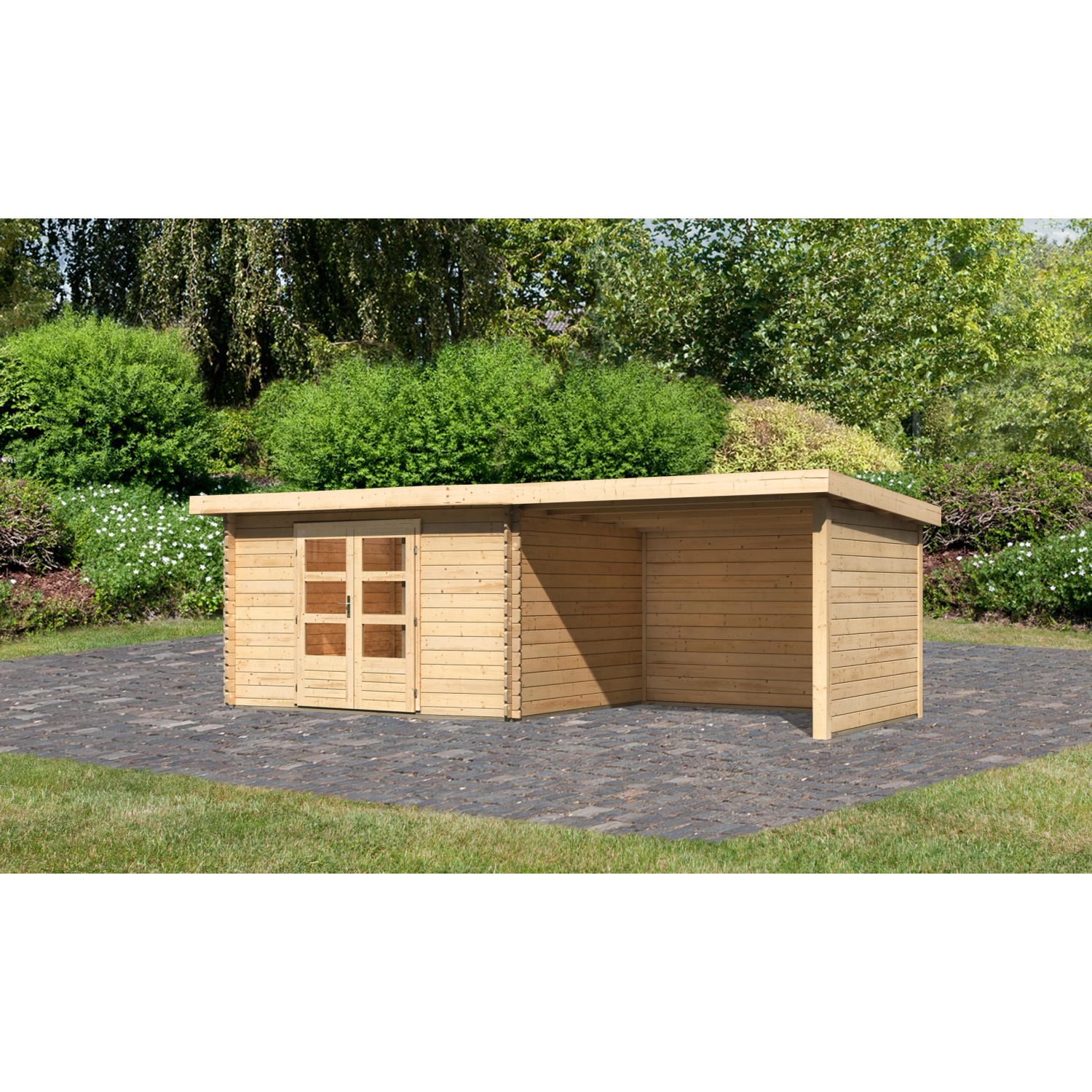 Karibu Holz-Gartenhaus Natur Pultdach Unbehandelt 340 cm x 280 cm von Karibu