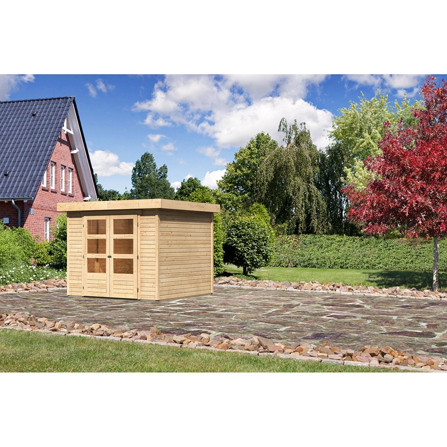 Karibu Holz-Gartenhaus Boras Natur Flachdach Unbehandelt 238 cm x 242 cm von Karibu