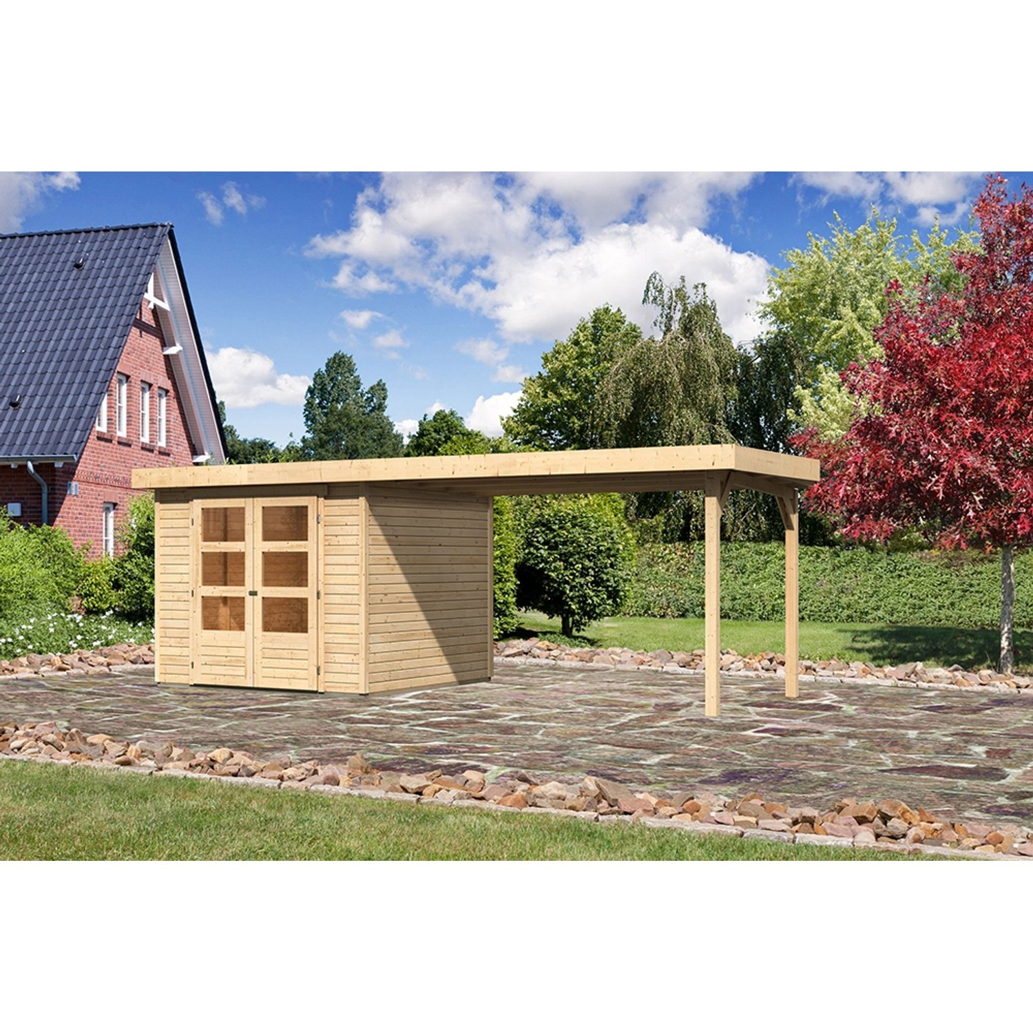 Karibu Holz-Gartenhaus Boras Natur Flachdach Unbehandelt 238 cm x 242 cm von Karibu