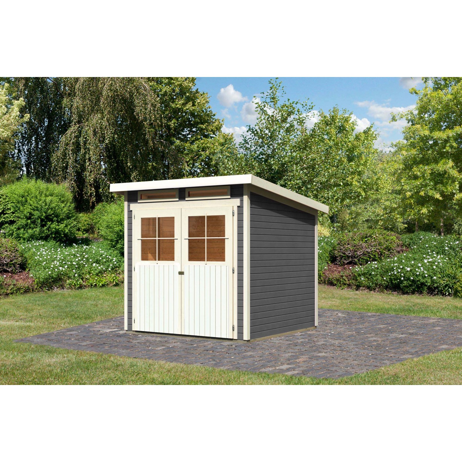 Karibu Holz-Gartenhaus Egersund Terragrau Pultdach Lackiert 209 cm x 213 cm von Karibu