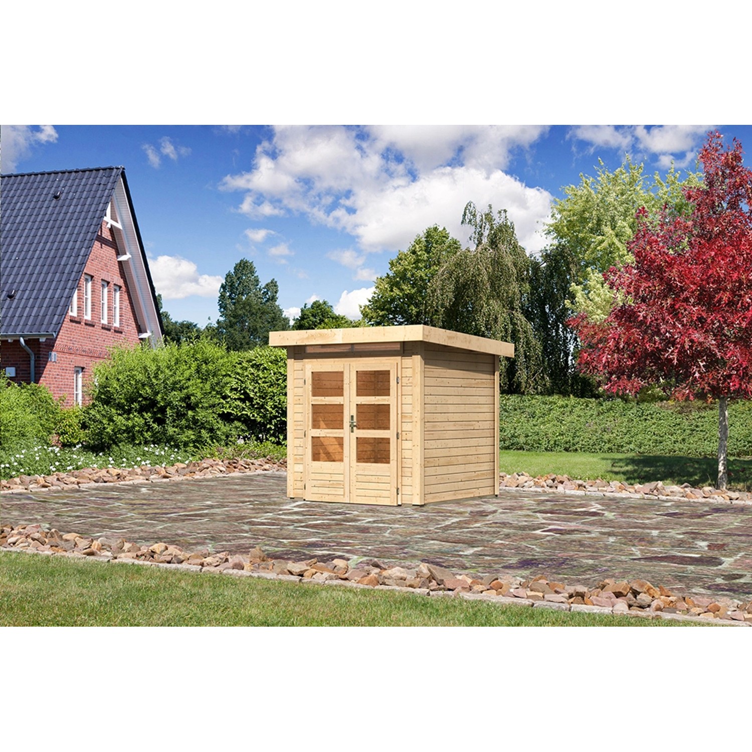 Karibu Holz-Gartenhaus Kumla 1 Natur Pultdach Unbehandelt 200 cm x 200 cm von Karibu